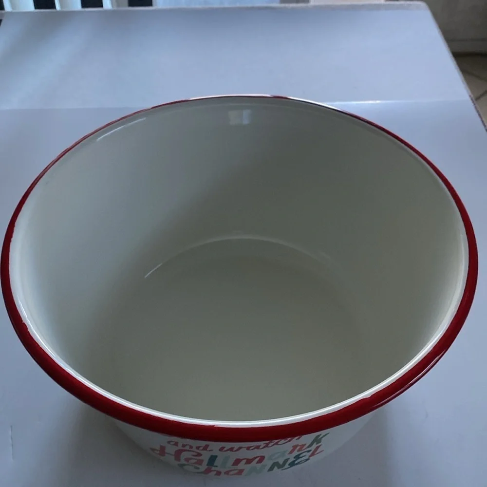 Hallmark Channel White and Red Enamel Coated Metal Bowl 10.5” Diameter NWT